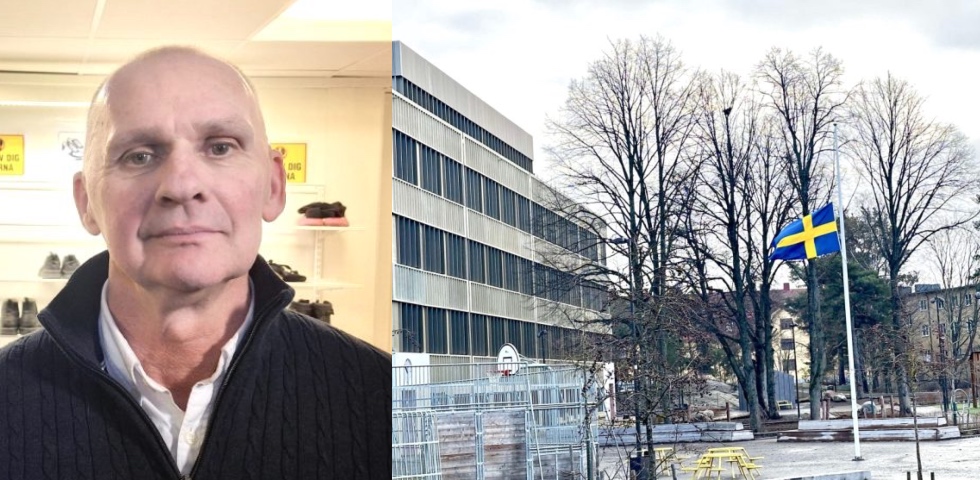 Svensk flagga och medelåldersman