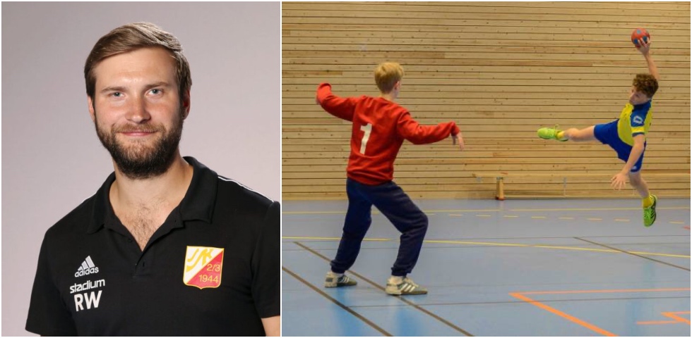Kollage på Sannadals sportklubbs Rickard Westerlind och två barn som spelar handboll.
