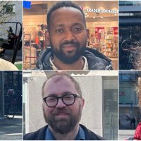 Collage på 6 personer ute