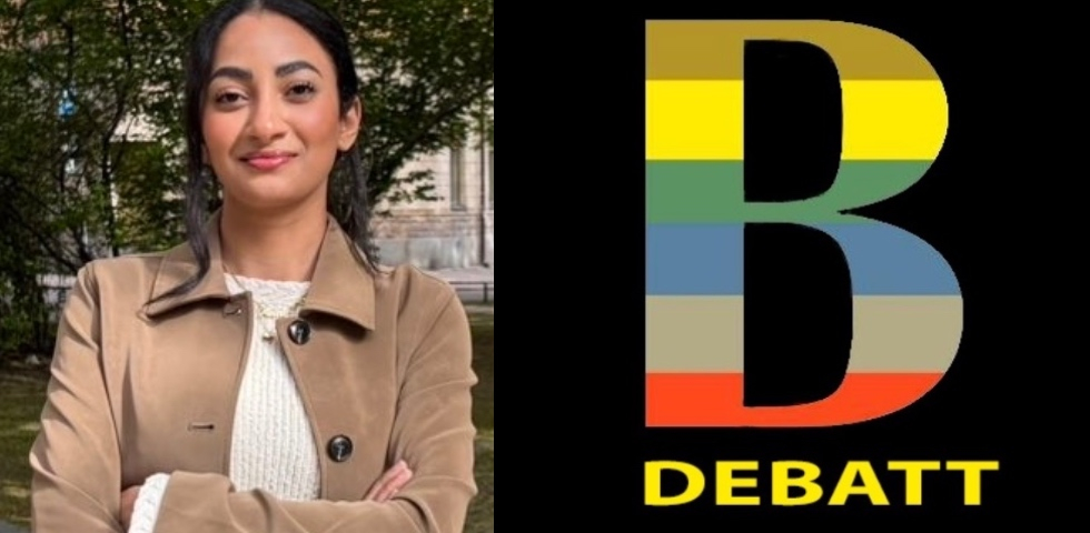 Collage på tjej o debatt